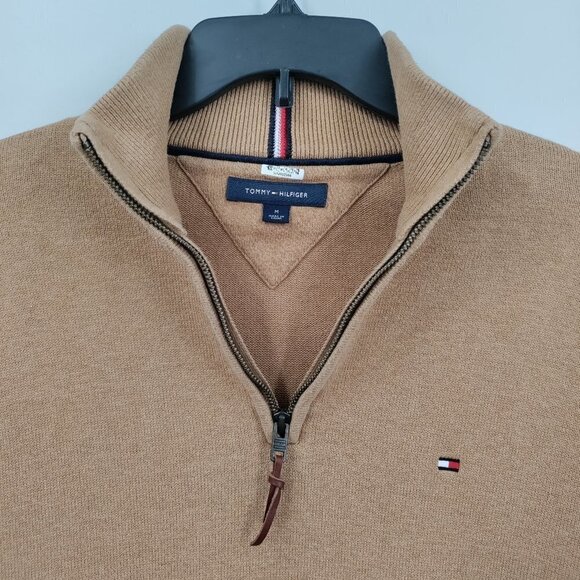 Tommy Hilfiger Cotton Turtleneck Quarter-Zip Pullover Sweater Medium Men Brown - Picture 4 of 11